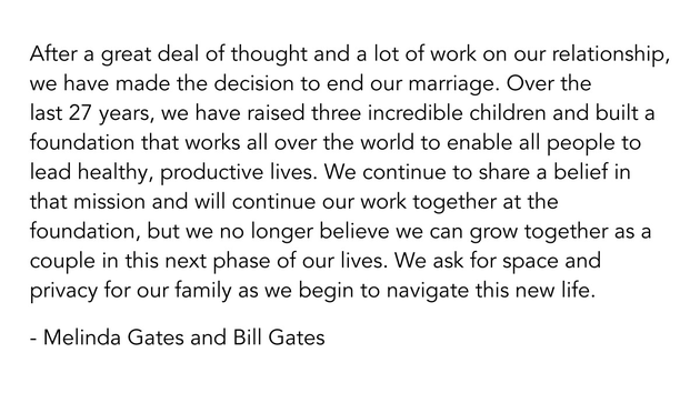 微软联合创始人比尔·盖茨与梅琳达·盖茨离婚