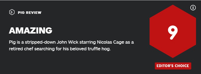 尼古拉斯·凯奇新片《猪》IGN 9分：满满的《疾速追杀》既视感