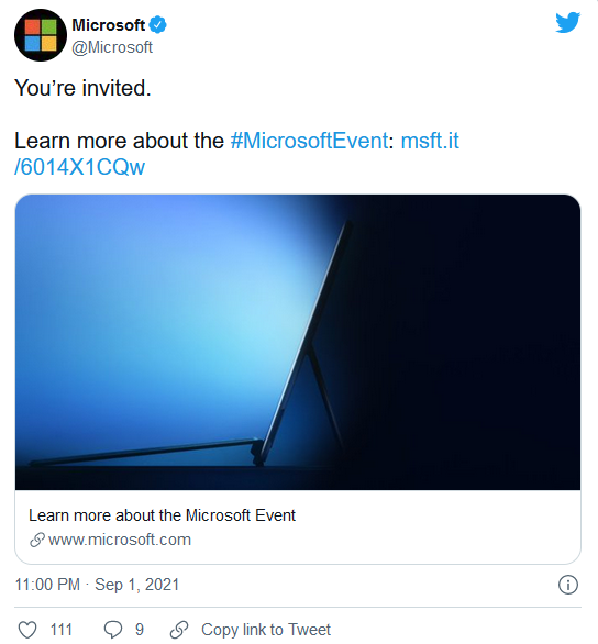 微软宣布将于9月22日举行Surface硬件发布会活动